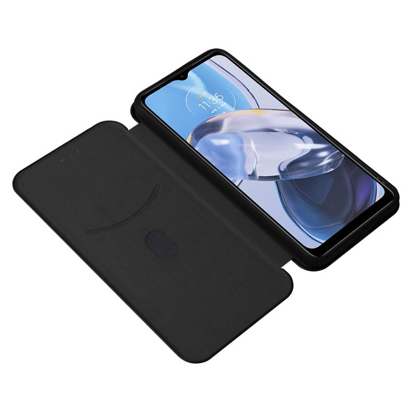 For Motorola  Moto E22 4G / Moto E22i 4G Global Carbon Fiber Texture Horizontal Flip PU Phone Case(Black)