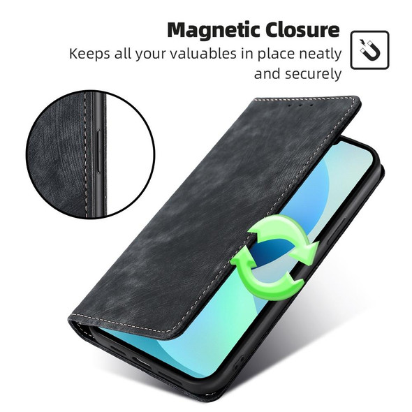 For Realme 10 4G RFID Anti-theft Brush Magnetic Leatherette Phone Case(Black)