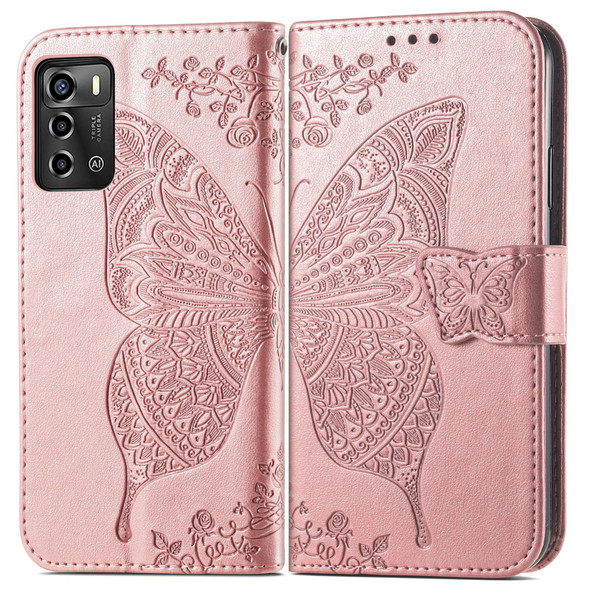 For ZTE Blade A72 4G Butterfly Love Flower Embossed Leather Phone Case(Rose Gold)