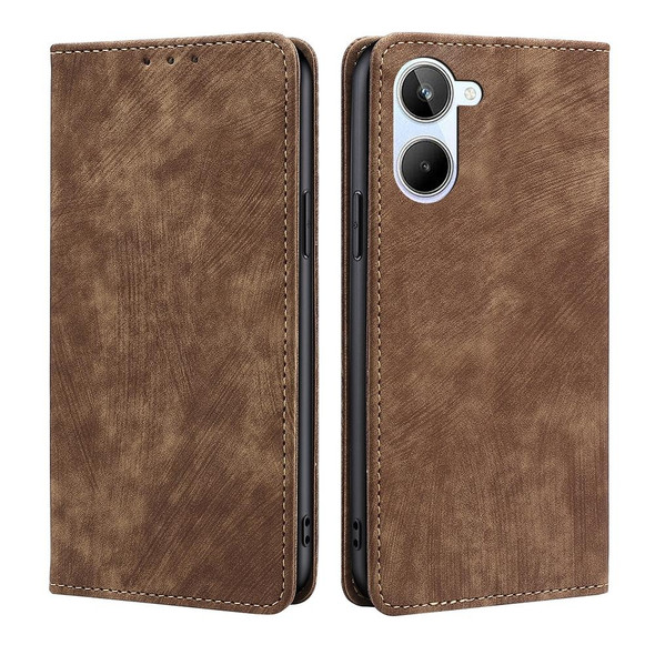 For Realme 10 4G RFID Anti-theft Brush Magnetic Leatherette Phone Case(Brown)