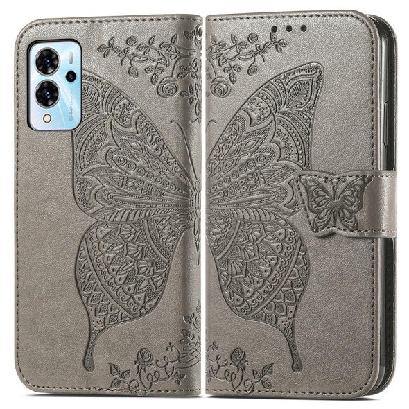 For ZTE Blade V40 Pro Butterfly Love Flower Embossed Leather Phone Case(Gray)