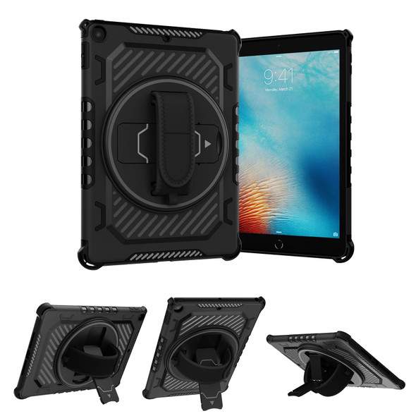 For iPad 9.7 2018/2017 Shockproof Tablet Case with Holder & Hand Strap(Black)