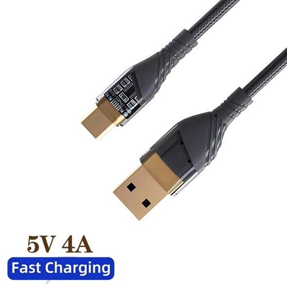 2pcs 4A USB to Type-C Transparent Fast Charging Data Cable, Length: 1m(Black)