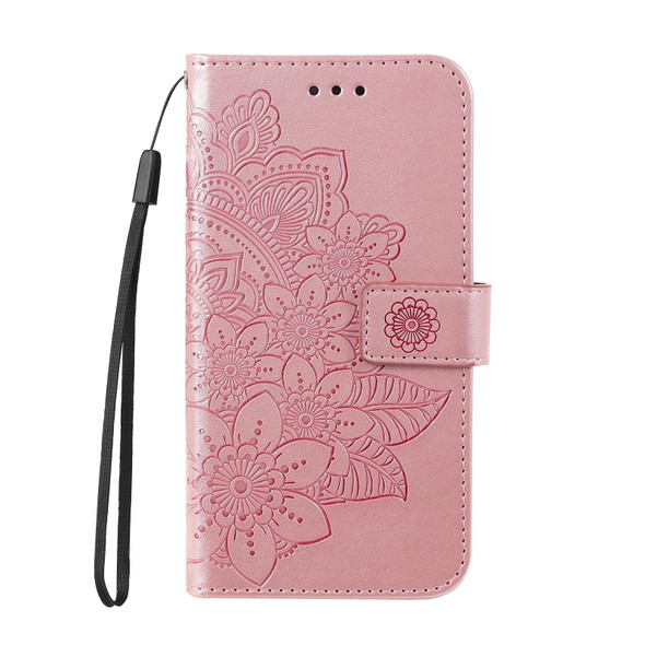 For Realme 10 4G Global 7-petal Flowers Embossing Leatherette Phone Case(Rose Gold)