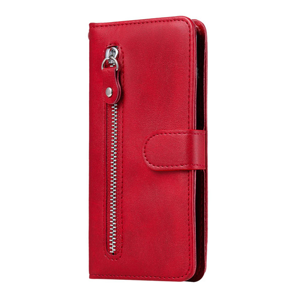 For Realme 10 4G Global Calf Texture Zipper Leatherette Phone Case(Red)