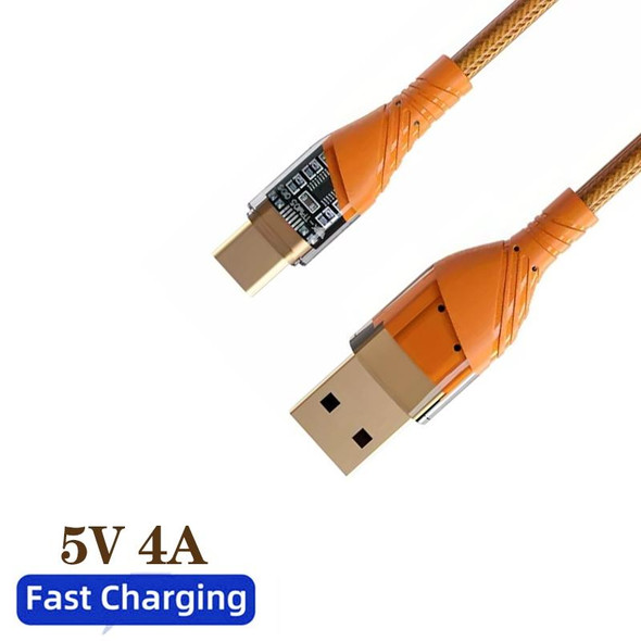 2pcs 4A USB to Type-C Transparent Fast Charging Data Cable, Length: 1m(Orange)