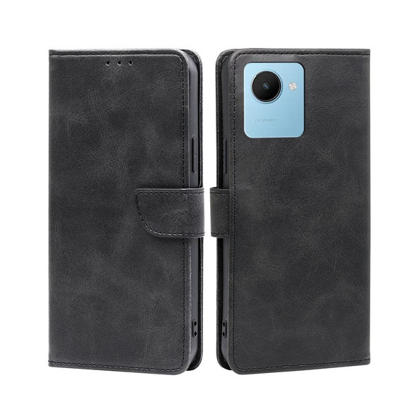 For Realme C30s Calf Texture Buckle Flip Leatherette Phone Case(Black)