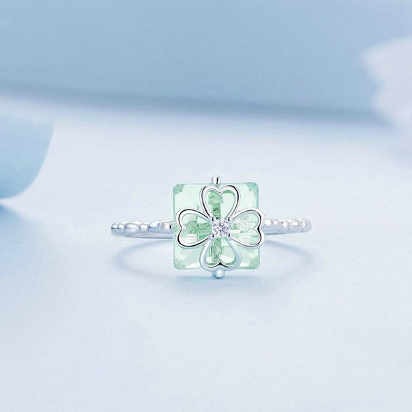 BSR339 Sterling Silver S925 Verdant Four Leaf Clover Ring White Gold Plated(No.8)