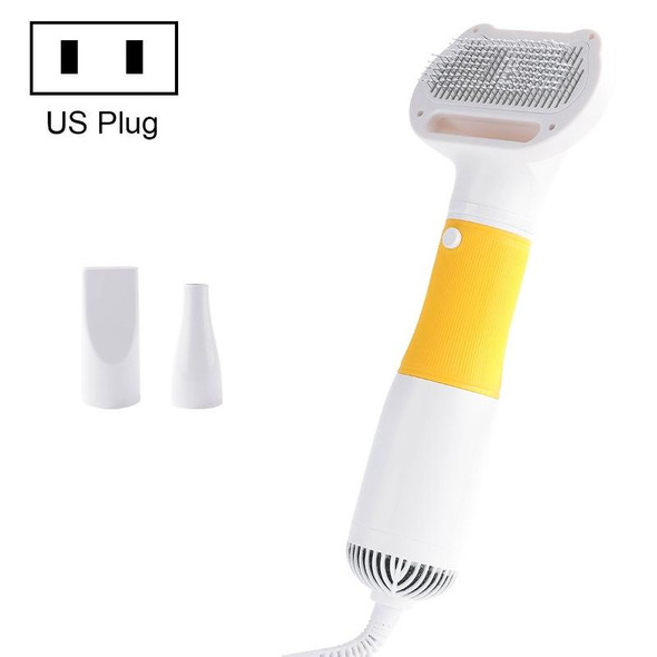 3 in 1 600W Pet Electric High Wind Hair Removal Blowing Combs, Specification: US Plug 110V(Yellow)