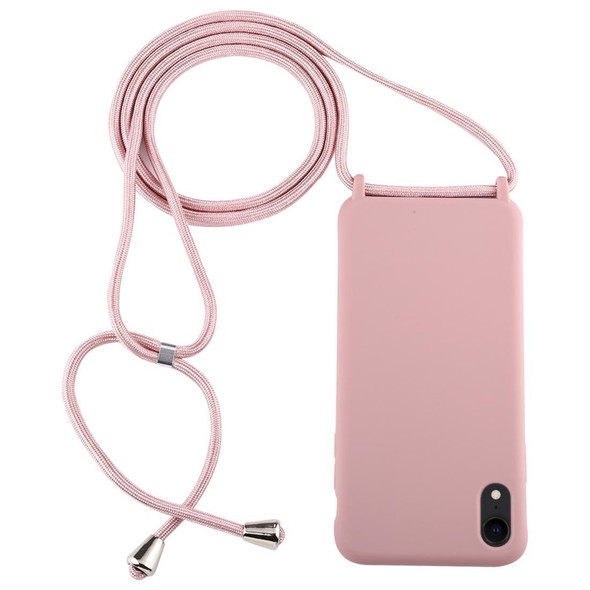 iPhone XR Candy Color TPU Protective Case with Lanyard(Dark Pink)