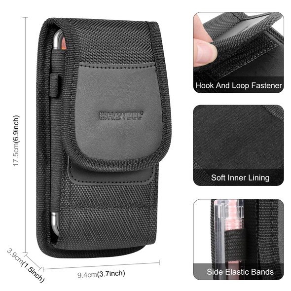 HAWEEL 6.1-6.8 inch Nylon Cloth Phone Belt Clip Carrying Pouch with Card Slot(Black)