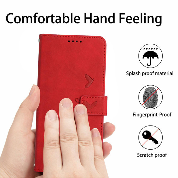 For Sony Xperia 10 IV Skin Feel Heart Embossed Leatherette Phone Case with Lanyard(Red)