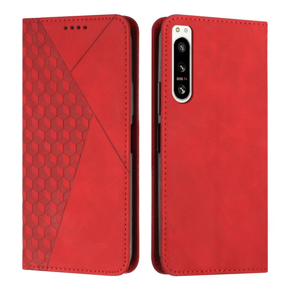 For Sony Xperia 5 IV Diamond Splicing Skin Feel Magnetic Leatherette Phone Case(Red)