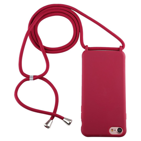 iPhone 8 / 7 Candy Color TPU Protective Case with Lanyard(Red)