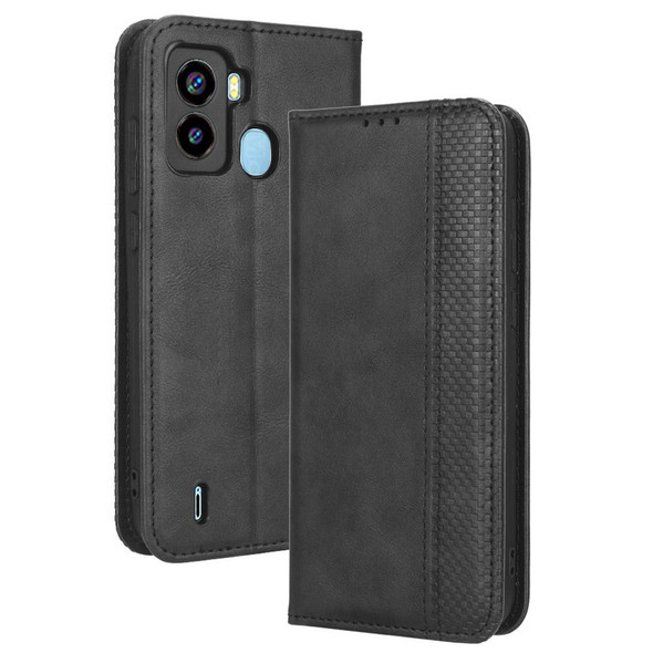 For Tecno Pop 6 BE7 Magnetic Buckle Retro Texture Leatherette Phone Case(Black)