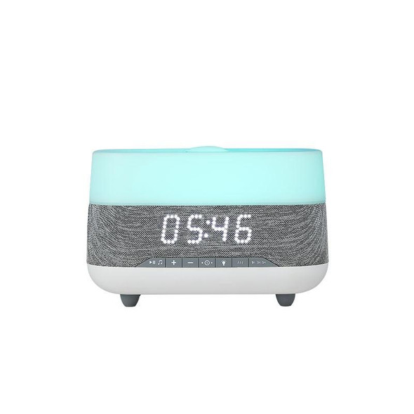 300ml Bluetooth Clock Aromatherapy Humidifier with Seven-color Ambient Light,EU Plug(Gray White)