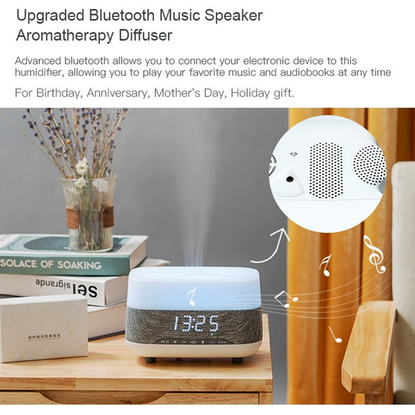 300ml Bluetooth Clock Aromatherapy Humidifier with Seven-color Ambient Light,EU Plug(Gray White)