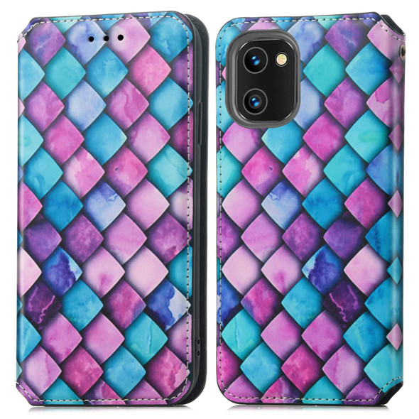 For UMIDIGI A13S CaseNeo Colorful Magnetic Leatherette Phone Case(Purple Scales)