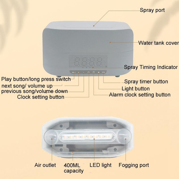 400ml Simulation Flame Humidifier Home Essential Oil Aromatherapy Machine, Color: White B Clock(EU Plug)