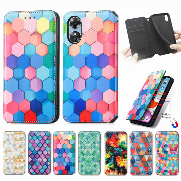 For OPPO A17 CaseNeo Colorful Magnetic Leatherette Phone Case(Rhombus Mandala)