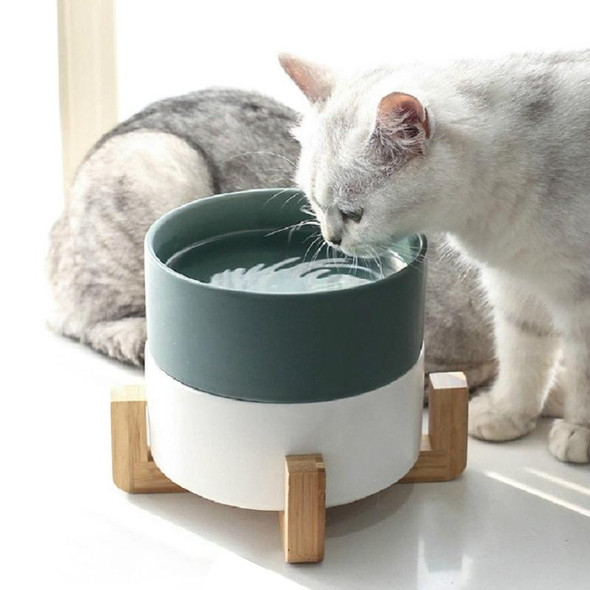 13cm/400ml Cat Bowl Dog Pot Pet Ceramic Bowl, Style:Double Bowl With Wooden Stand(Yellow)