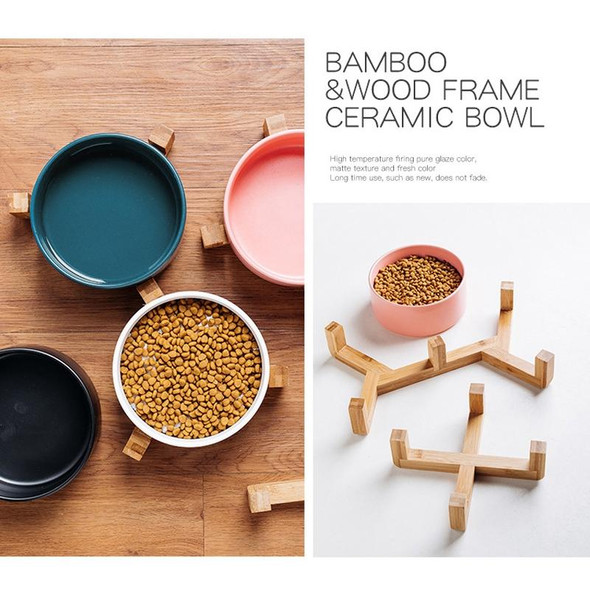 13cm/400ml Cat Bowl Dog Pot Pet Ceramic Bowl, Style:Double Bowl With Wooden Stand(Yellow)