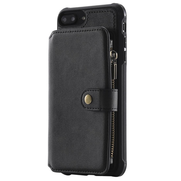 iPhone 7 Plus / 8 Plus Zipper Shockproof Protective Case with Card Slots & Bracket & Photo Holder & Wallet Function(Black)