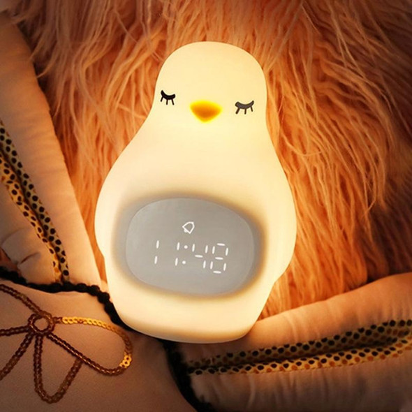 Creative Multifunctional Penguin Silicone Cute Beans Wake Children Sleeping LED Electronic Alarm Clock(Yellow Light)