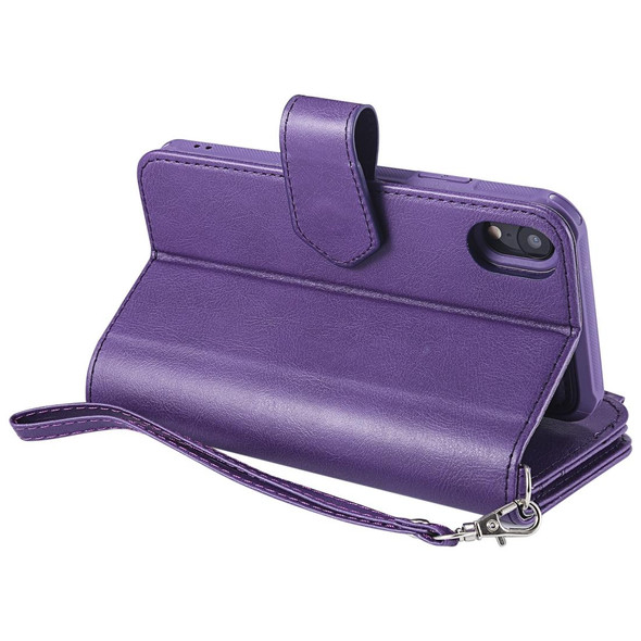 iPhone XR 2 in 1 Solid Color Zipper Shockproof Protective Case with Card Slots & Bracket & Photo Holder & Wallet Function(Purple)