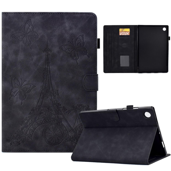 For Lenovo Tab M10 Plus 3rd Gen Tower Embossed Leatherette Smart Tablet Case(Black)