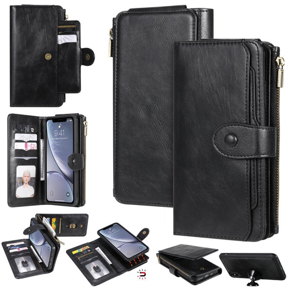 iPhone XS Max Multifunctional Retro Detachable Magnetic Horizontal Flip Leather Case with Card Slots & Holder & Wallet & Photo Frame(Black)