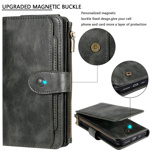 iPhone XS Max Multifunctional Retro Detachable Magnetic Horizontal Flip Leather Case with Card Slots & Holder & Wallet & Photo Frame(Dark Green)