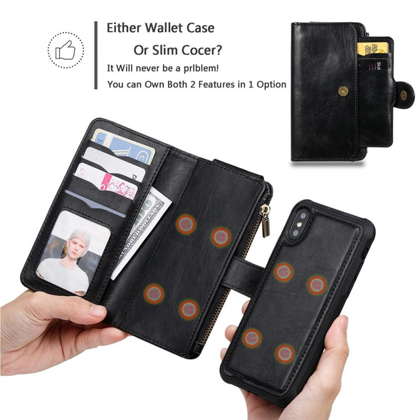 iPhone X / XS Multifunctional Retro Detachable Magnetic Horizontal Flip Leather Case with Card Slots & Holder & Wallet & Photo Frame(Black)