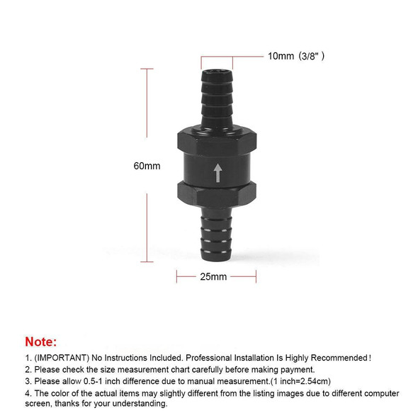 10mm Car  Aluminium Alloy Fuel Petrol One Way Non Return Check Valve