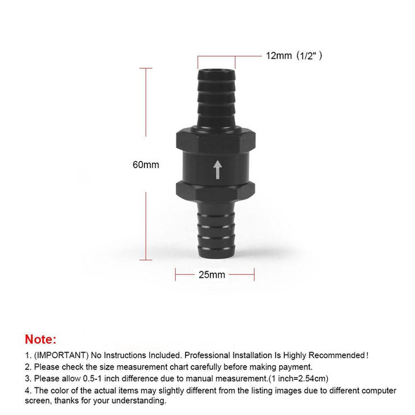 12mm Car  Aluminium Alloy Fuel Petrol One Way Non Return Check Valve