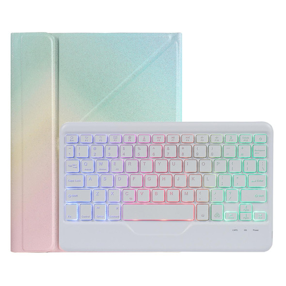 B011S Splittable Backlight Bluetooth Keyboard Leatherette Tablet Case with Triangle Holder & Pen Slot For iPad Pro 11 inch 2021 & 2020 & 2018 / Air 4 10.9 inch(Gradient Rainbow)