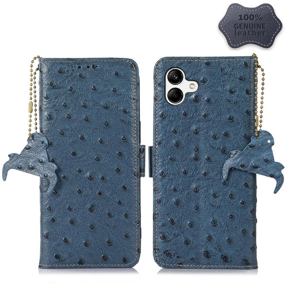 For Samsung Galaxy A04 4G Ostrich Pattern Genuine Leatherette RFID Phone Case(Blue)