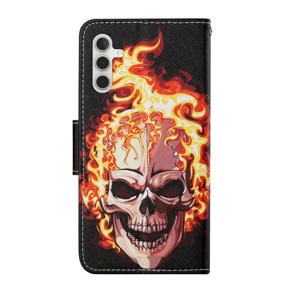 For Samsung Galaxy A34 Colored Drawing Pattern Leatherette Phone Case(Flame Skull)