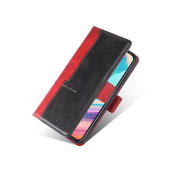 For TCL 40R 5 Contrast Color Side Buckle Leatherette Phone Case(Red + Black)