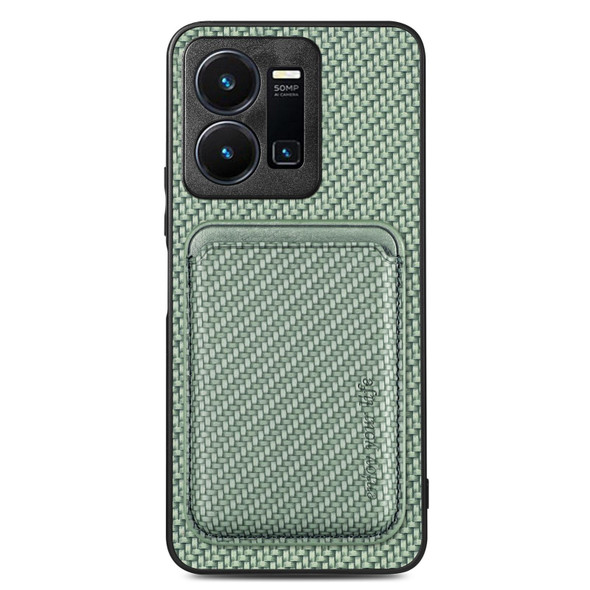 For For For vivo Y35 Carbon Fiber Leatherette Card Magsafe Case(Green)