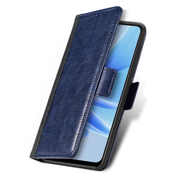 For OPPO  A17 Grid Leatherette Flip Phone Case(Blue)