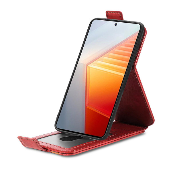 For vivo iQOO 10 Splicing Wallet Card Holder Vertical Flip Leatherette Phone Case(Red)