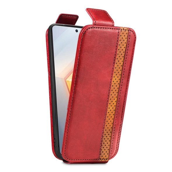 For vivo iQOO 10 Splicing Wallet Card Holder Vertical Flip Leatherette Phone Case(Red)