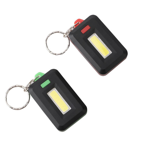 2 PCS 3W Mini COB LED Flashlight Keychain Emergency Camping  Backpack Light with 3 Modes(Green)