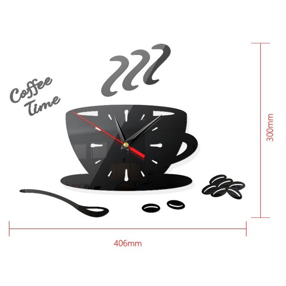 2 Sets Home DIY 3D Stereo Decorative Fashion Coffee Wall Clock Acrylic Mirror Wall Sticker Coffee Clock(Red)