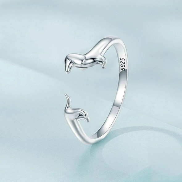 SCR894 Sterling Silver S925 Dachshund Cute Open Ring