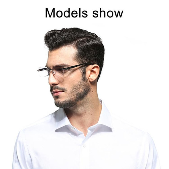 Men Anti Fatigue & Blue-ray Rimless Rhinestone Trimmed Presbyopic Glasses, +1.00D