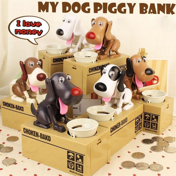 Creative Cartoon Edacious Puppy Automatic Money Eating Coin Saving Box, Brown and White Dog