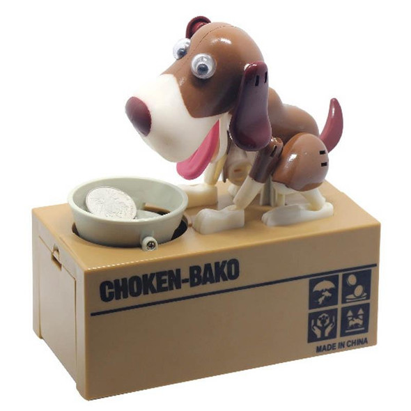 Creative Cartoon Edacious Puppy Automatic Money Eating Coin Saving Box, Brown and White Dog