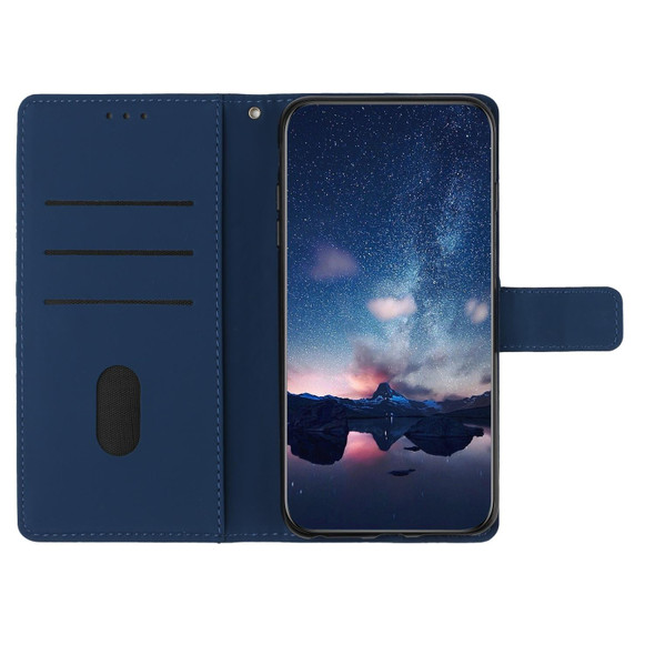 For iPhone XR Diamond Embossed Skin Feel Leatherette Phone Case with Lanyard(Dark Blue)